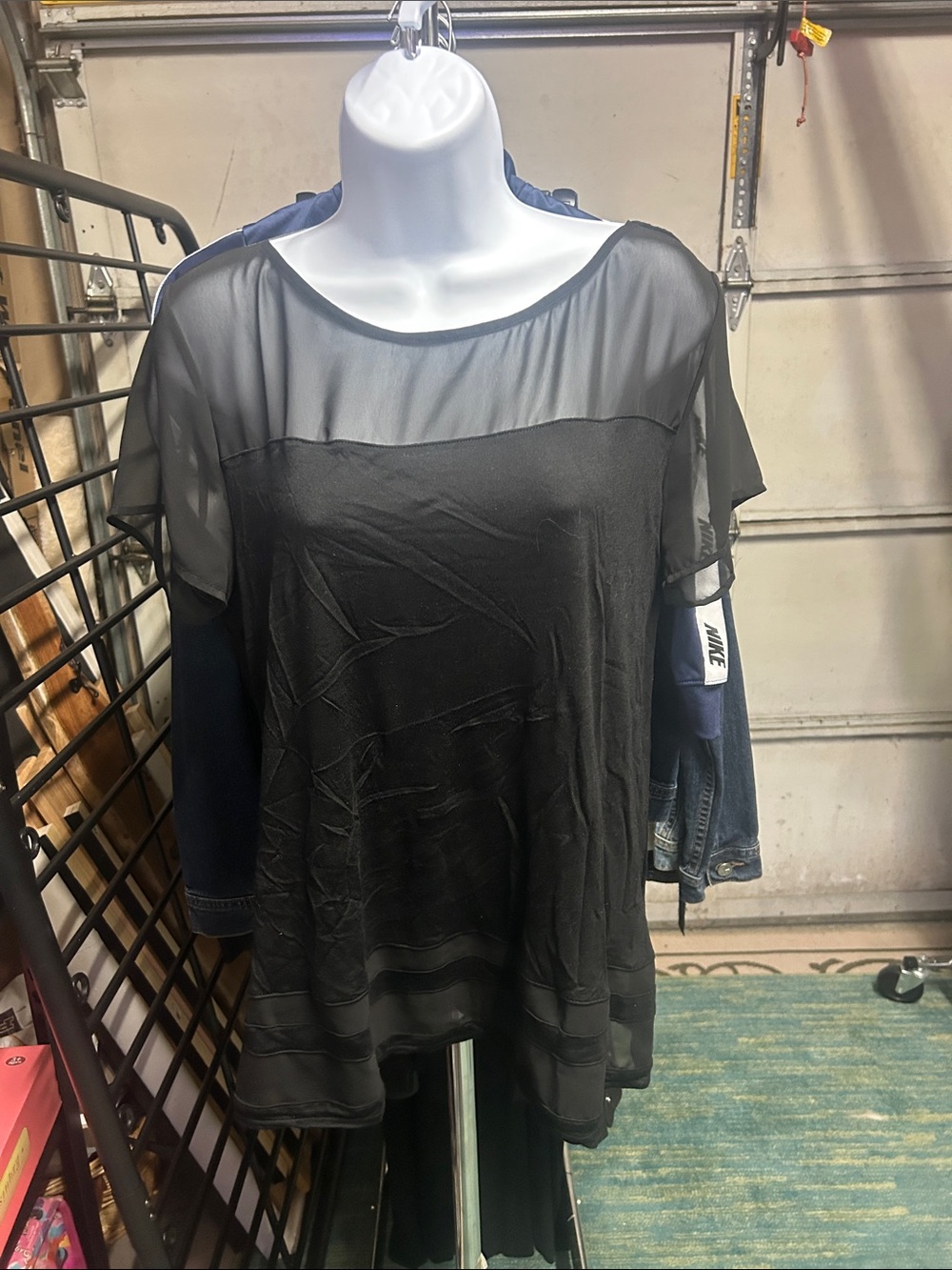 Banana Republic Black Sheer Yoke Short Sleeve Blouse